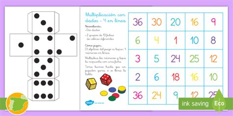 Juegos de matemáticas ☺ para niños de primaria. Juego de mesa: Multiplicación con dados - 4 en línea - 4 en