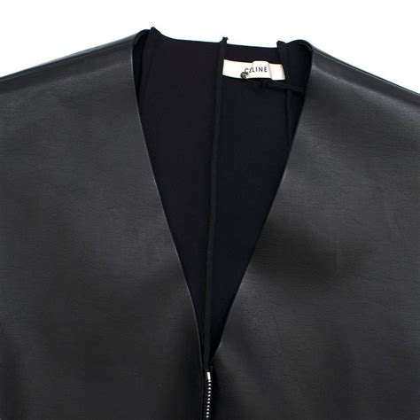 Celine Black Faux Leather Sleeveless Exposed Zip Front Dress 34 6 Uk