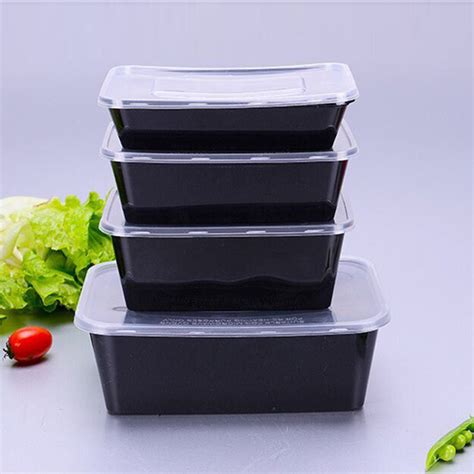 China 500ml 650ml 750ml 1000ml Black Round Disposable Bento Pp Plastic Food Container With Lid