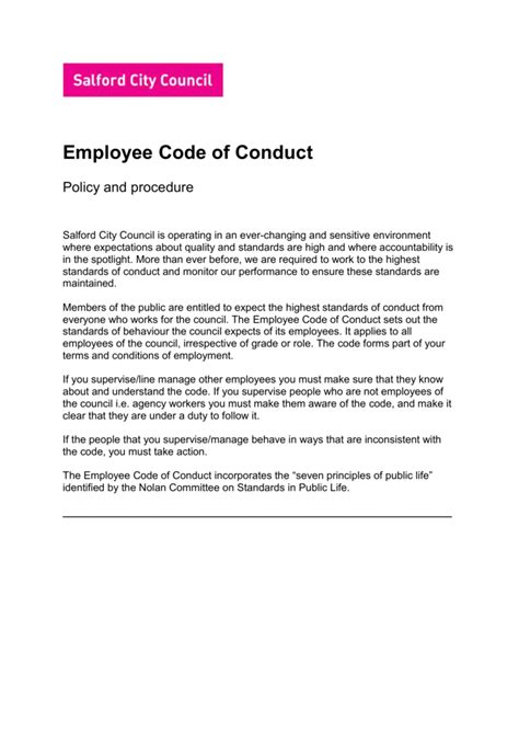 Employee Code Of Conduct Microsoft Word