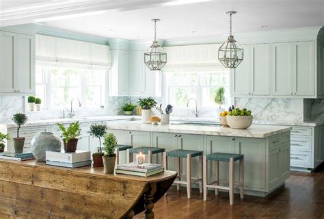 Kitchen cabinets and shelves, kitchen island designs and wall tiles, dining furniture and decorative fabrics blue color allows to create fantastic contrast and add personality to kitchen designs. Light Blue Shaker Kitchen with Light Blue Crown Moldings ...