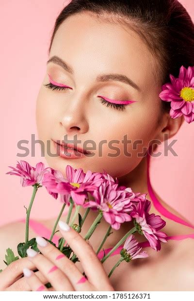 Naked Beautiful Woman Closed Eyes Pink Stock Photo Shutterstock