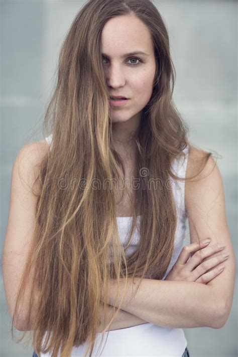 Scandinavian Woman Model With Long Brown Hair Stock Image Image Of