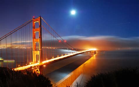 San Francisco Bridge Night Lights Wallpapers Hd