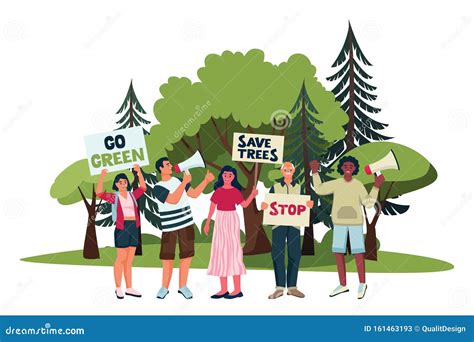 Environmental Activists Campaign Against Deforestation Vector