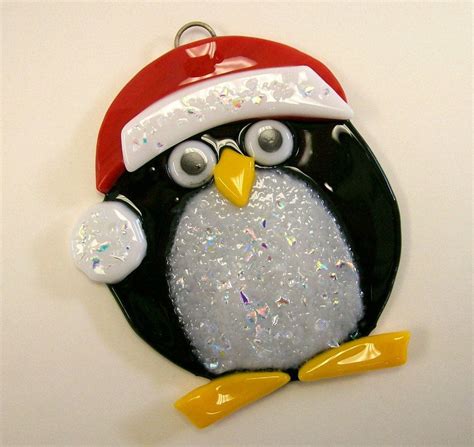 Fused Glass Christmas Ornament Penguin Fused Glass Ornaments Stained