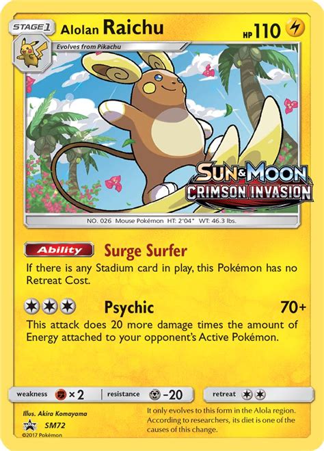 Raichu is a generation i, yellow color mouse pokémon of electric type. Serebii.net TCG SM Promos - #72 Alolan Raichu