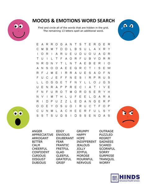Moods And Emotions Word Search Hinds Behavioral Health Services Region 9