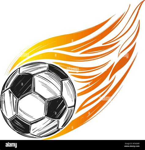 Football Soccer Ball Flame Sports Game Emblem Sign Hand Drawn Vector