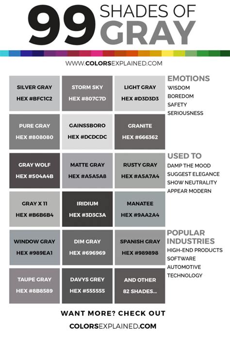 Shades Of Gray Color With Names HEX RGB CMYK