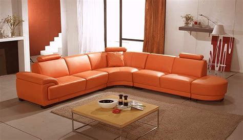 Orange Leather Sofas Bright Look With Warm And Comfortable Atmosphere
