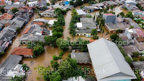 Aerial Pov View Depiction Of Flooding Devastation Wrought After Massive