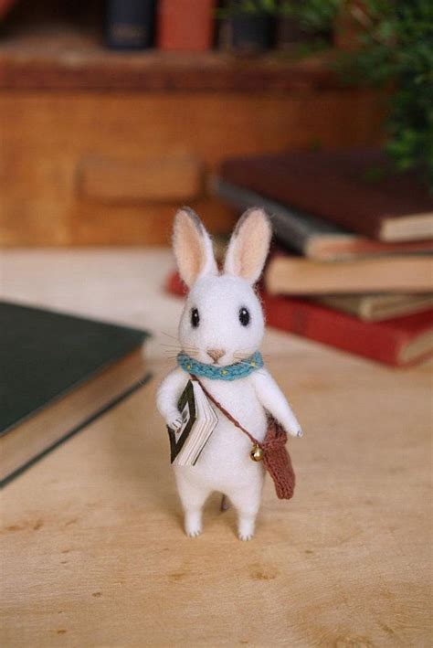 Needle Felted Wild Rabbit With A Bookhandmadeposeabledecorationt