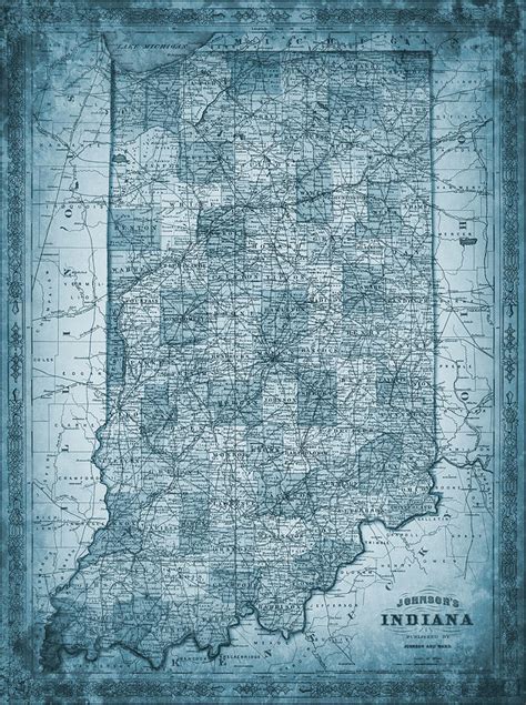 Indiana Vintage Map 1864 Cool Blue Photograph By Carol Japp Pixels