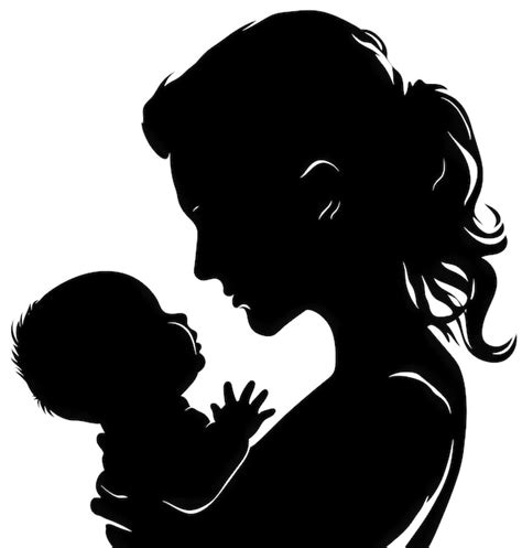 Silhouette Noire De La Mère Et De Lenfant Maman Embrasse Le Bébé Vecteur Premium