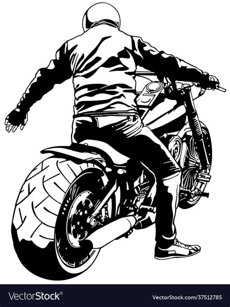 Motorcyclist On Motorcycle Drawing Royalty Free Vector Image