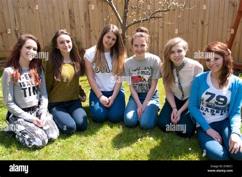 Happy Group Of Teenage Girls Smiling Stock Photo Alamy