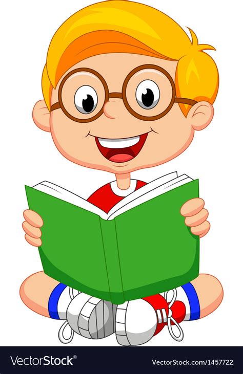 Young Boy Cartoon Reading Book Royalty Free Vector Image