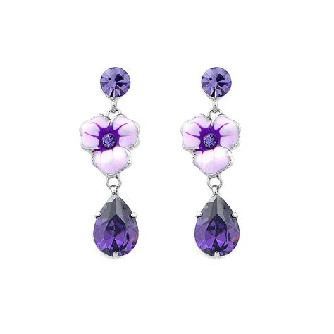 Purple Flower Earrings With Purple Austrian Element Crystal 4683