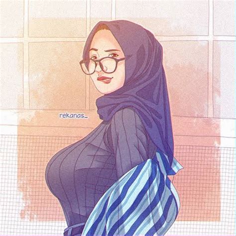 Rekanas Lip Biting 1girl Breasts Female Focus Glasses Hijab Huge Breasts Looking At