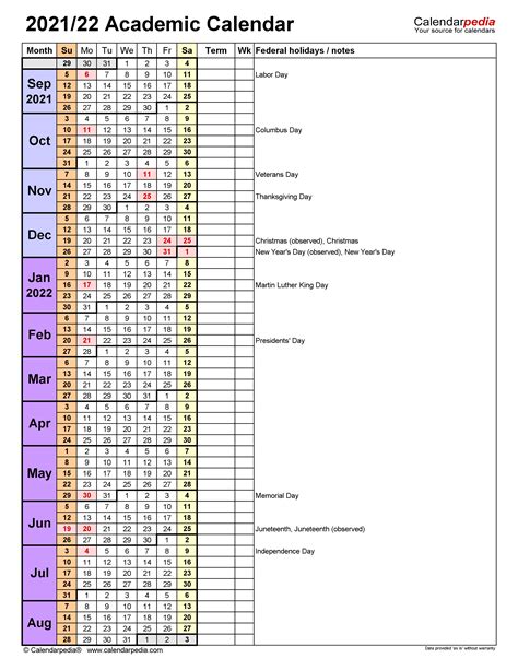 Academic Calendars 20212022 Free Printable Excel Templates