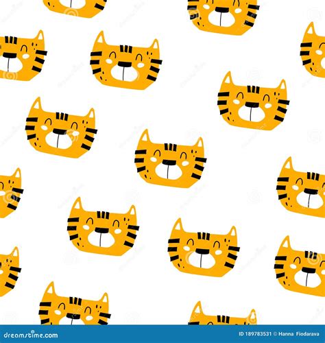 Seamless Pattern With Cartoon Cats Colorful Vector For Kids Flat