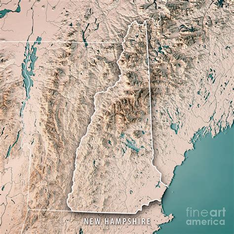 New Hampshire State Usa 3d Render Topographic Map Neutral Border
