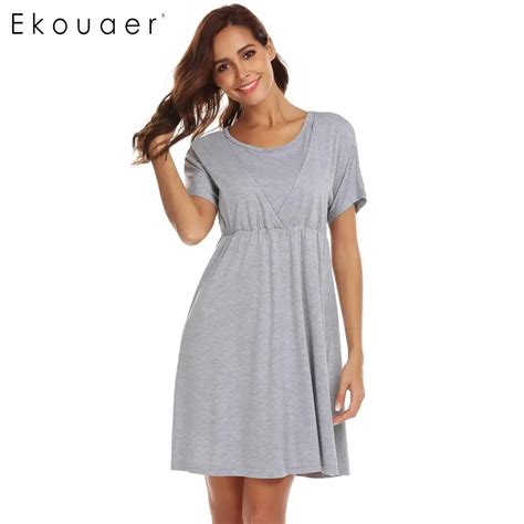 Ekouaer Women Sleepwear Dress Nightgown Maternity Nursing Breastfeeding Nightgowns Elastic Waist