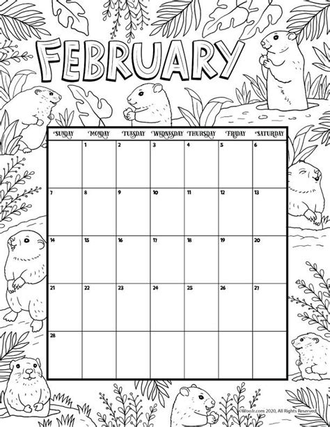 February 2021 Printable Calendar Page Woo Jr Kids Activities