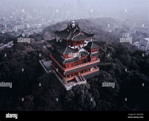 Aerial View Of Chenghuang Pagoda City God Pavilion In Hangzhou China