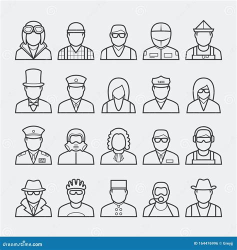 People Professions And Occupations Icon Set In Outline Style Stock