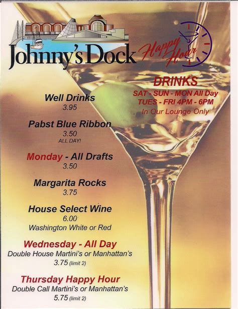 New Happy Hour Menus Johnnys Dock Restaurant And Marina