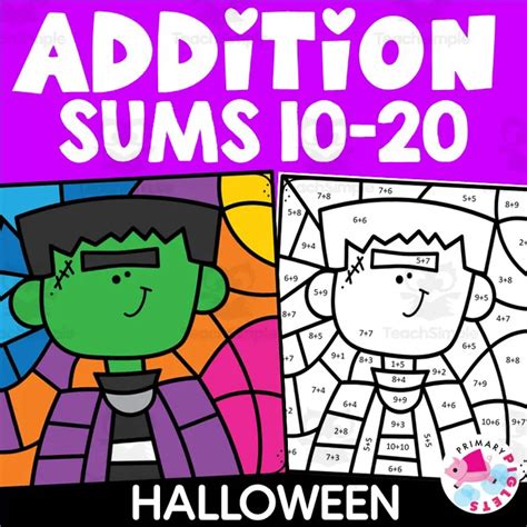 Halloween Color By Number Code Addition Sums 10 To 20 By Teach Simple