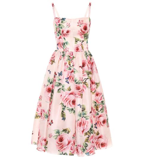 Dolce And Gabbana Roses Printed Silk Organza Dress In Pink Lyst