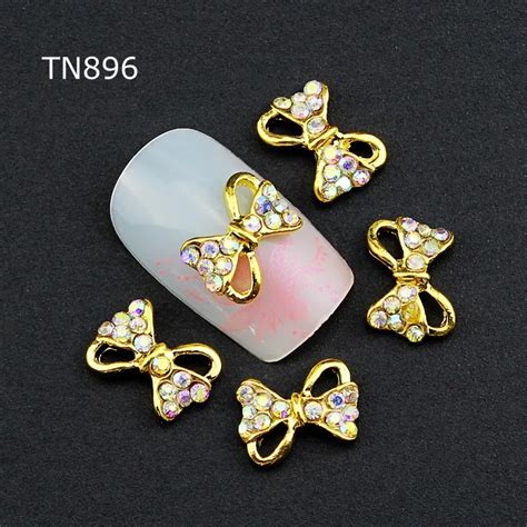 buy blueness 10pcs golden glitter 3d nail bow art decorations with rhinestones