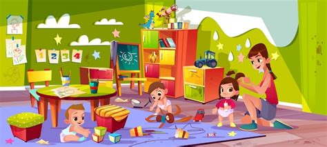 Free Vector Children In Nursery School Cartoon Vector