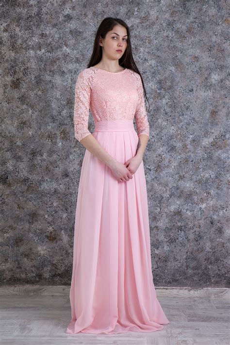 Blush Pink Bridesmaid Dress Long Modest Wedding Dress With Etsy