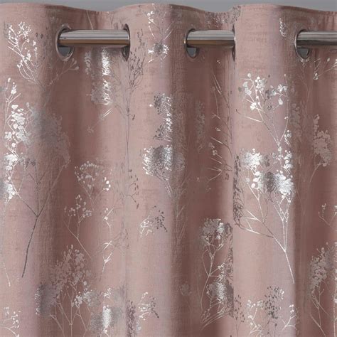 Blush Eyelet Curtains Pink Metallic Trees Velvet Ready Made Ring