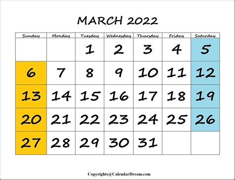 March 2022 Printable Calendar With Holidays Riset