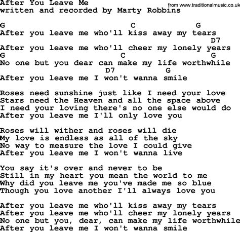 After You Leave Me By Marty Robbins Lyrics And Chords