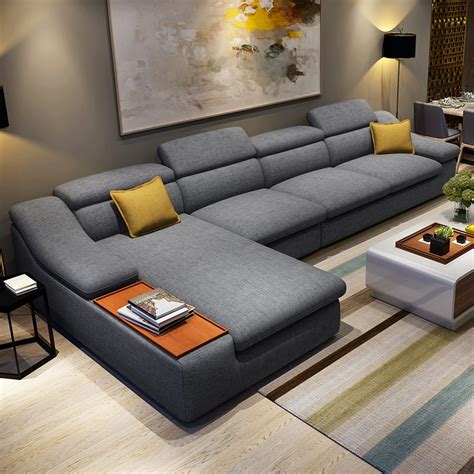 Living Room Furniture Modern L Shaped Fabric Corner Sectional Sofa Set
