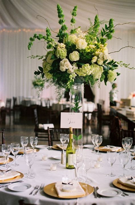 Tall White And Green Wedding Centerpiece