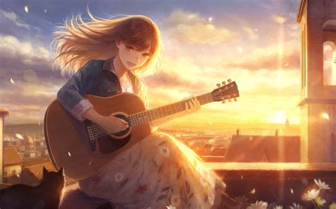 Download 1680x1050 Anime Girl Singing Sunlight Guitar