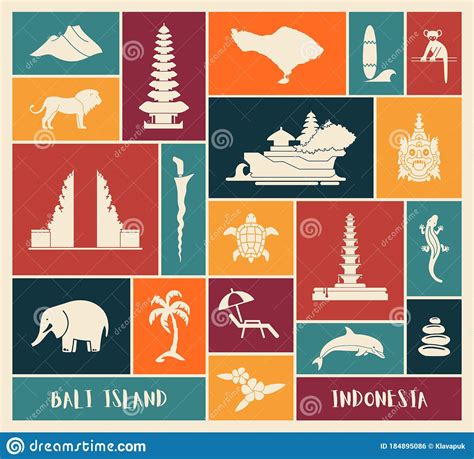 Bali Indonesia Icons Set Attractions Flat Design Tourism In Bali