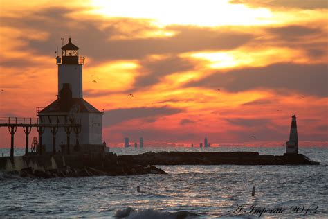 Michigan City Indiana Washington Park Beach Lighthouse With Chicago