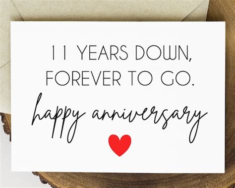 11th Anniversary Card Printable 11 Years Down Forever To Go Etsy