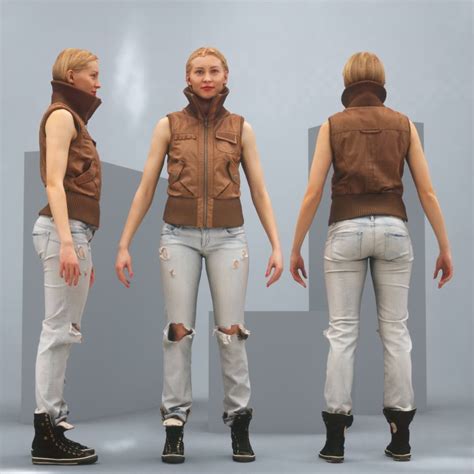 A Pose Blonde In Leather Jacket And Jeans Polygonal Miniatures