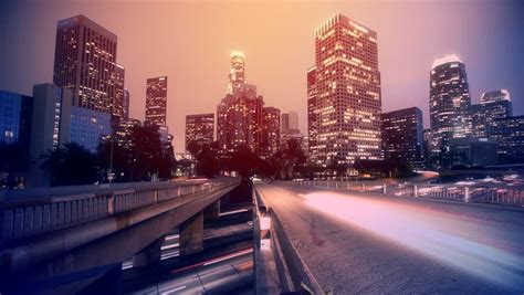 Night Freeway Traffic In Los Angeles City Stock Footage Video 1974808