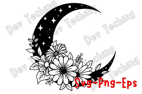 Floral Moon Svg Png Graphic By Dev Teching · Creative Fabrica