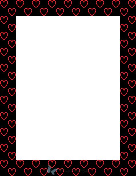 Printable Red On Black Heart Outline Page Border